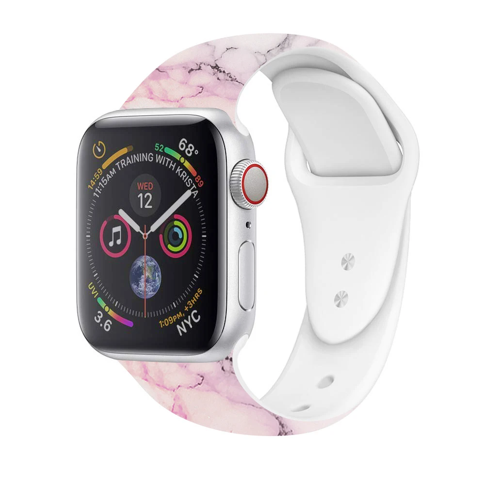 Рождественский подарок, ремешок для Apple watch 5, 4, 3, 2, 1, полосы 40 мм, 44 мм, силиконовый ремешок с цветочным принтом для iWatch Series 5, 4, 3, 2, 38 мм, 42 мм