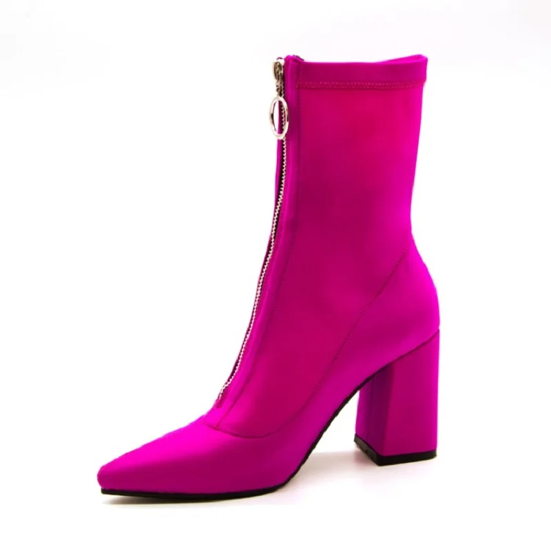 Оригинальные Модные женские ботильоны с острым носком на квадратном каблуке