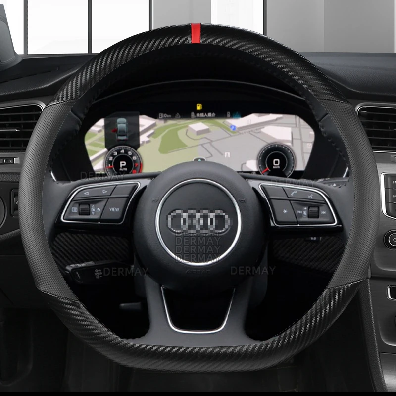 Car Carbon Fiber Leather Sport Steering Wheel Cover Non-slip for Audi A1 8X A2 A3 Q3 Q5 Q2 A4 A5 A6 Avant Auto Accessories |