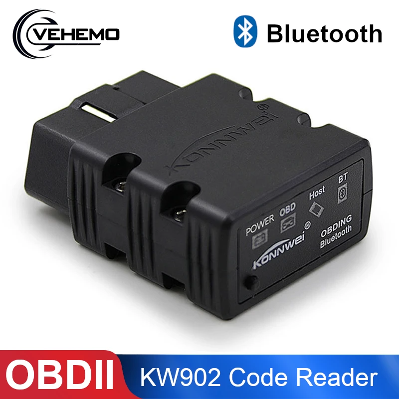 Vehemo OBD2 сканер KW902 ELM327 V1.5 Bluetooth Автосканер PIC18f25k80 Мини ELM 327 OBDII считыватель кодов для