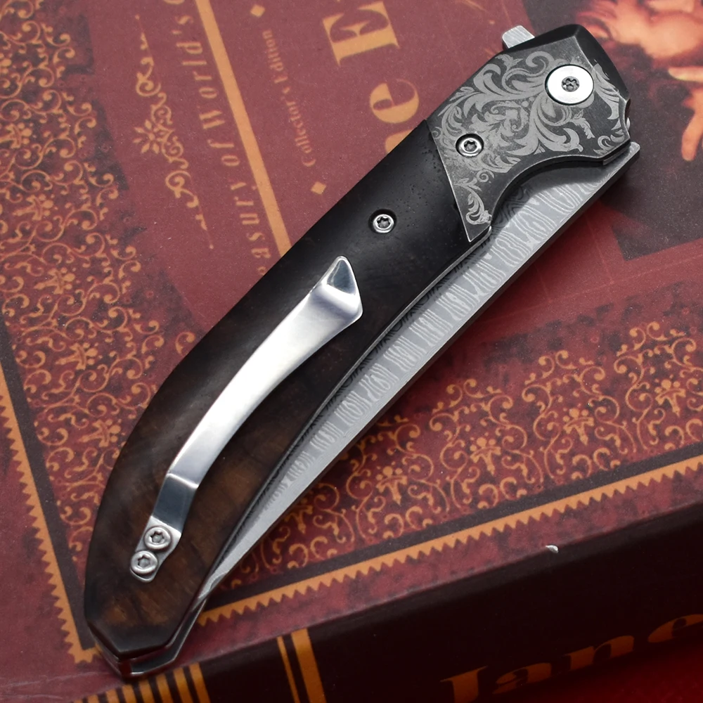 Складной нож из дамасской стали высокопрочный портативный Клинок для выживания