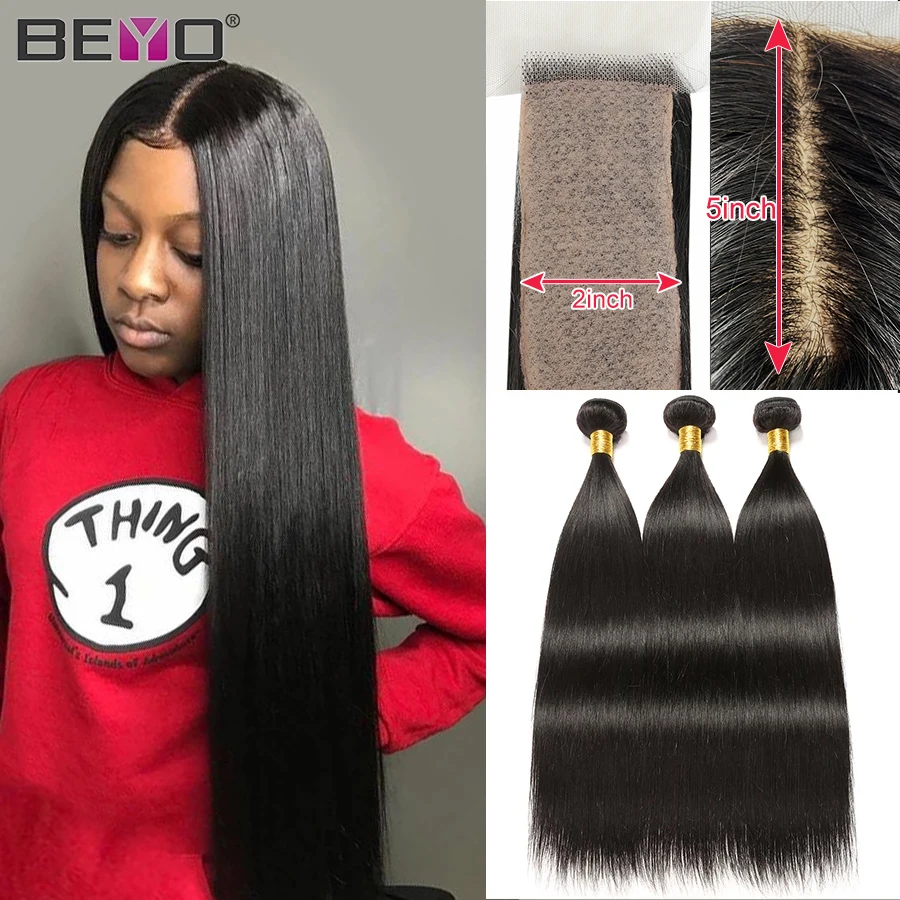 Прямые волосы пряди с ПУ кожи Шёлковые подкладки бразильские 2x5 закрытие Remy