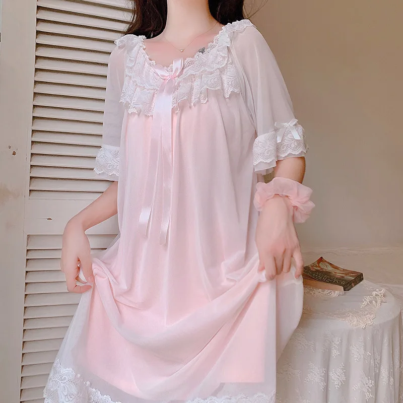 

Woman Robe Nightgown Long Sleepwear Vintage Elegant Homewear Ladies Long Dress Full Length Nighties