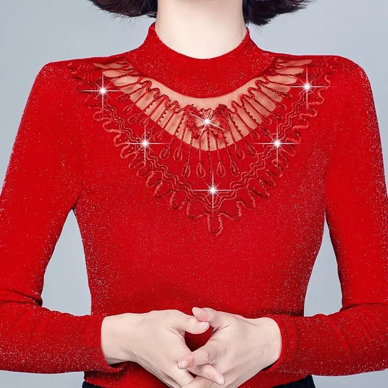 

Женская блузка с длинным рукавом и высоким воротником, осень 2021