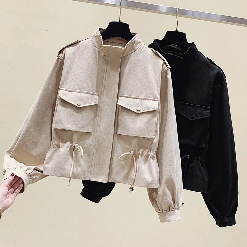 

Women Short Trench 2020 Chic Autumn Spring Windbreaker Female Drawstring Loose Casual Safari Cloak Windbreacker Jackets