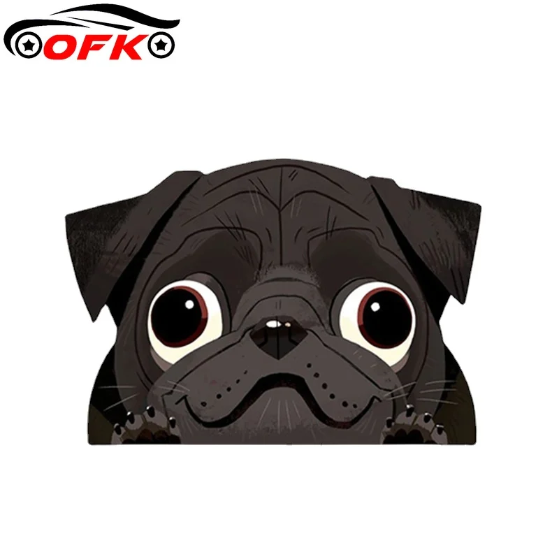 

OFK виниловая наклейка в виде черного мопса, мультяшное животное, автомобильная наклейка, украшение на окно, бампер, водонепроницаемые аксес...