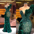 Женское коктейльное платье-русалка, зеленое платье для выпускного вечера с аппликацией и блестками, эластичные вечерние платья