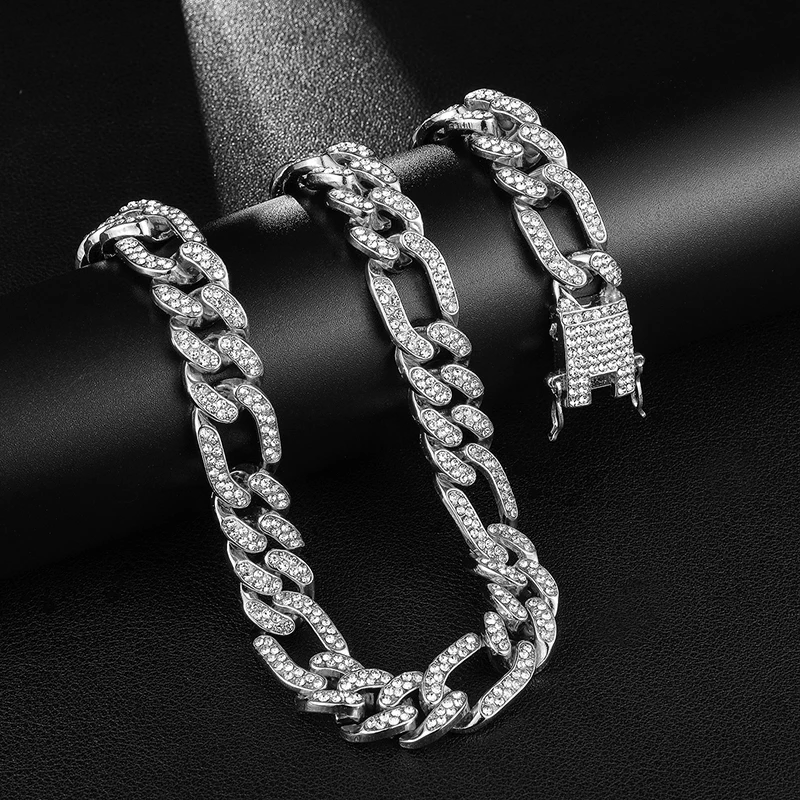 Хип-хоп 1 комплект 13 мм золото Iced Out проложили Стразы в виде кантри Фигаро Цепь ожерелье CZ Bling ожерелье рэпера для мужчин ювелирные изделия