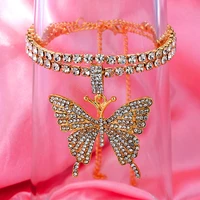 2pcsset trend new shiny rhinestone butterfly anklets for women crystal tennis chain ankle bracelet jewelry 2021 beach leg chain
