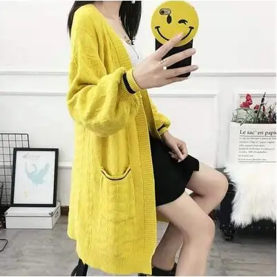 yellow Женские длинные кардиганы осень зима стежка пончо вязаный свитер женский большого размера шаль накидка свитер NS4400 - Цвет: yellow