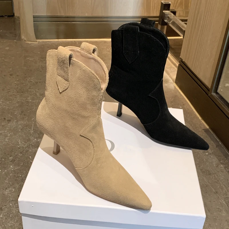 

Женские ботинки стрейч, без застежки, коричневые, полусапожки, большого размера 40, 2021