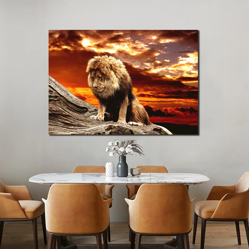 African Animals Sky Dark Posters And Prints Lion Canvas Painting Wall Art for Living Room Home Decor Big Size HD Pictures |