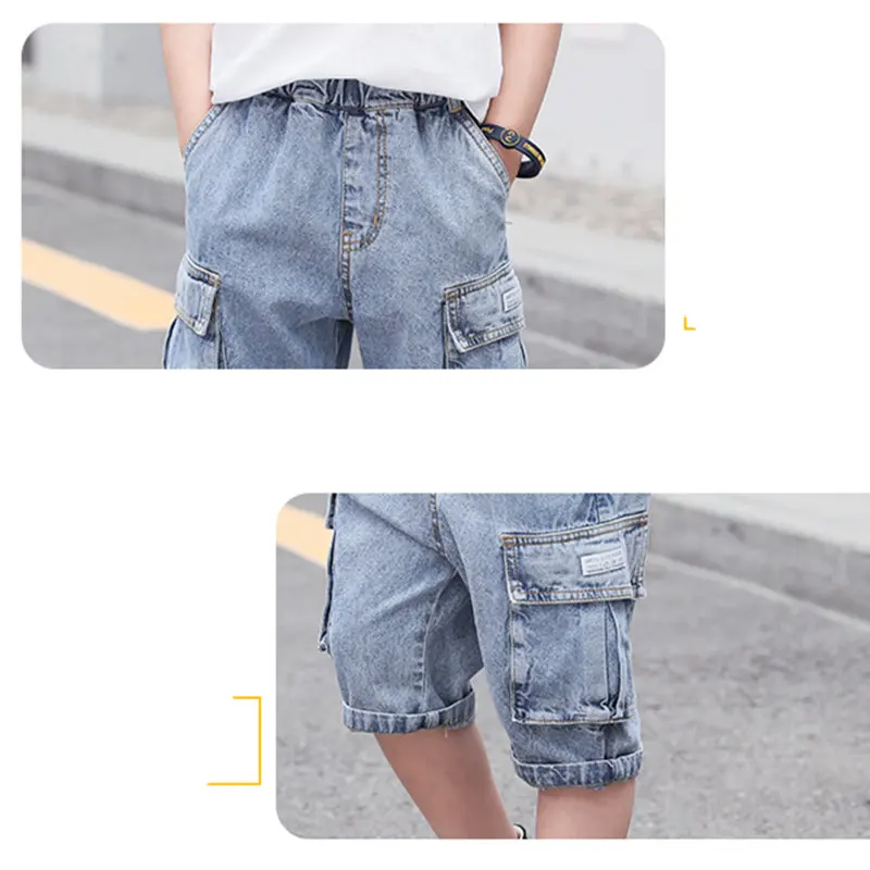 

Boys Short Jeans Summer Kids Casual Denim Short Pants 4Y-13Y Children Boy Soft Cotton Pocket Jeans Short Straight Cargo Pants