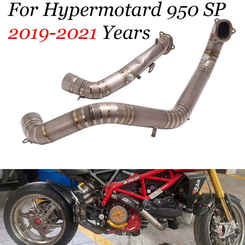 Slip On For DUCATI Hypermotard 950 SP 2019 20 2021 Motorcycle Exhaust Titanium Alloy Double Front Link Pipe Connection Enhanced