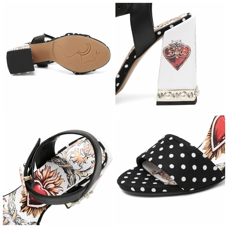 

SIMLOVEYO Ladies Spring Summer Sandals 10.5cm cartoon heart Square heels Rhinestone One-button buckle Big size 33-43 B1826
