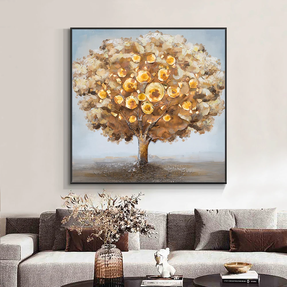

Abstract 3D Brown Trees Oil Painting 100% Hand Painted On Canvas Modern New Handmade Wall Art For Living Room Home Decoration