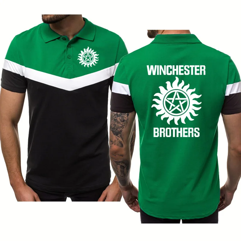 

Men's polo shirt Winchester Brothers printing Summer V-splicing Hip hop short sleeve high quality cotton Men's tops