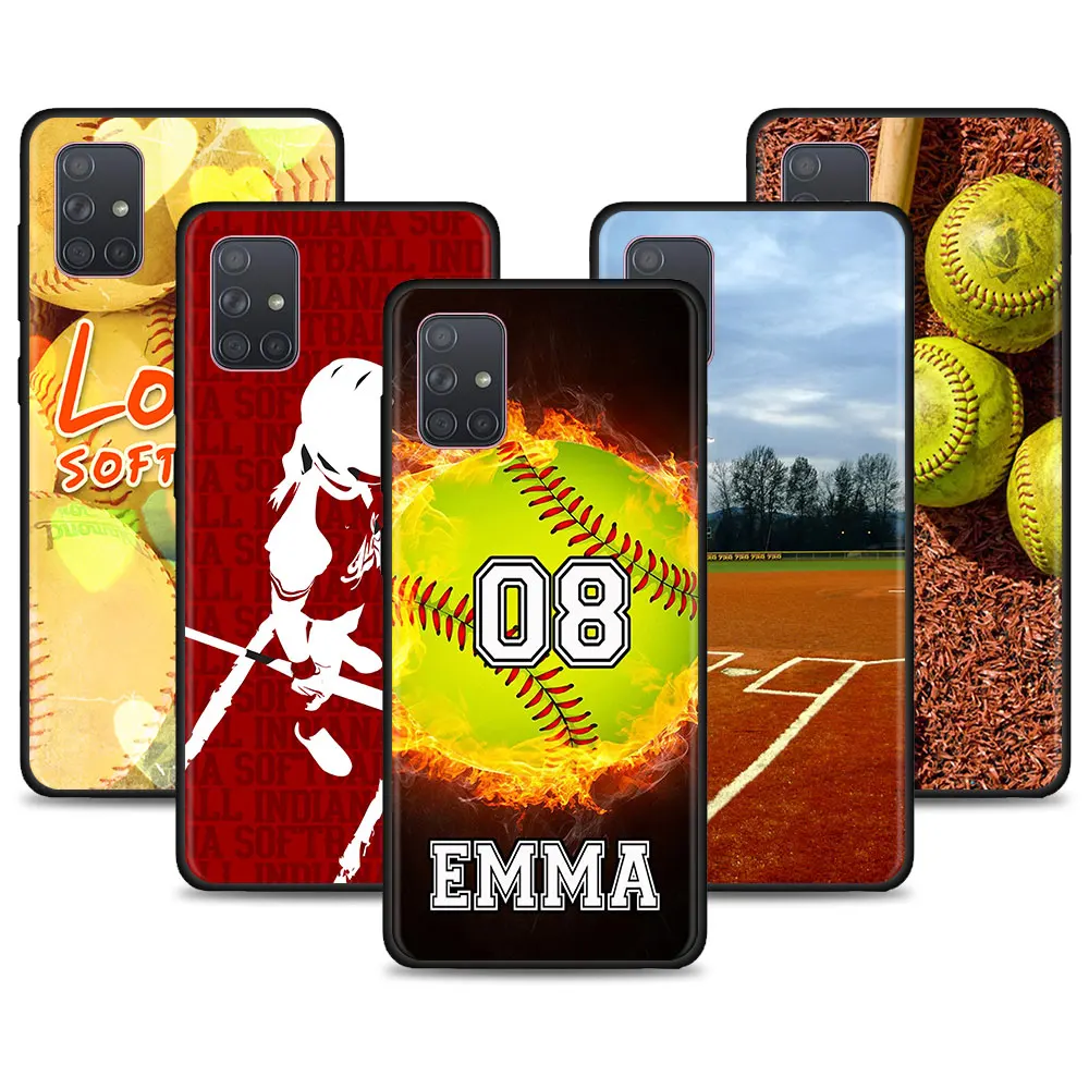 

Phone Case for Samsung A51 A71 A50 A70 A52 A72 5G A91 A41 A42 A31 A21s A12 A11 A02 A02s A01 Coque Fire Yellow Softball Baseball