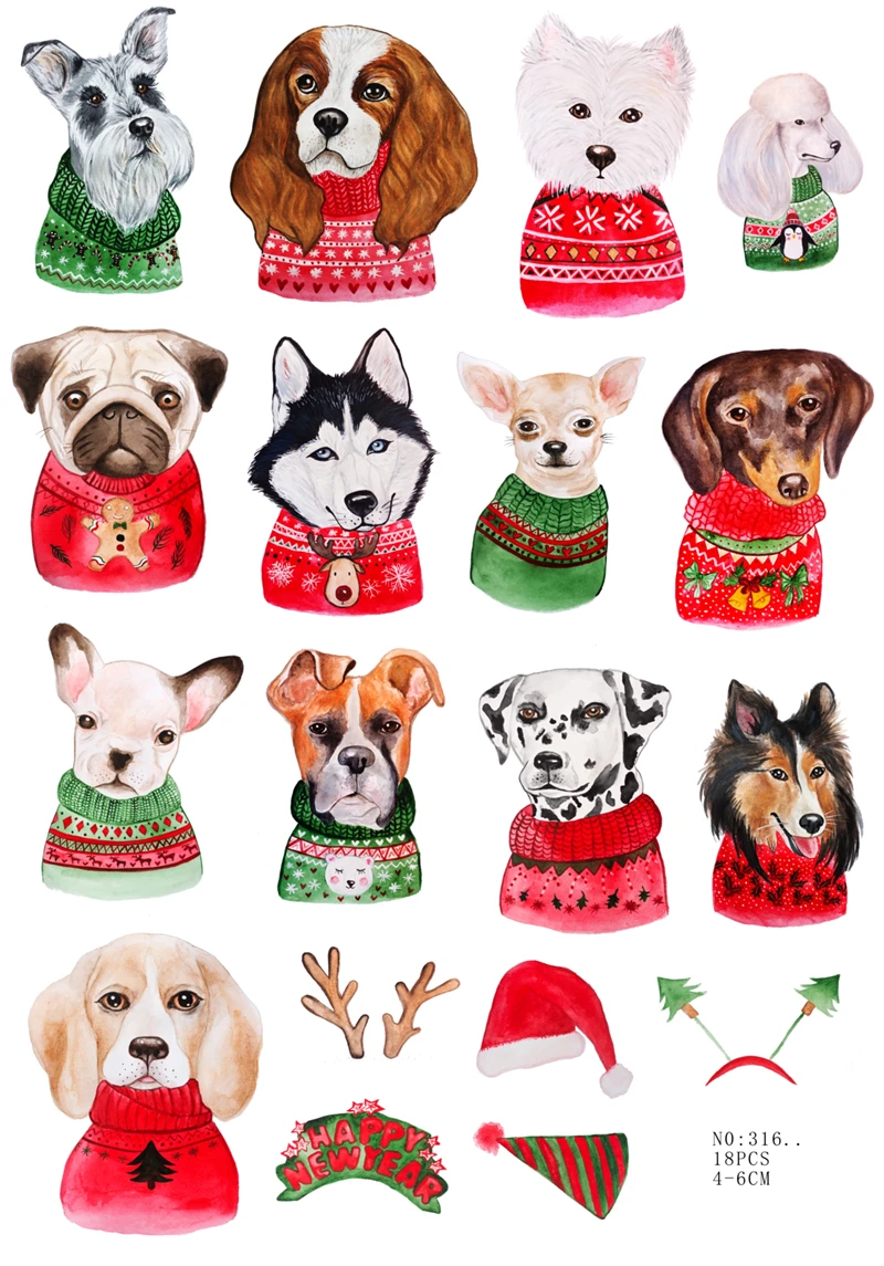 

18PCS DIY scrapbooking hand-painted Christmas dog animal stickers set stickers book Student label Decorative kids toys