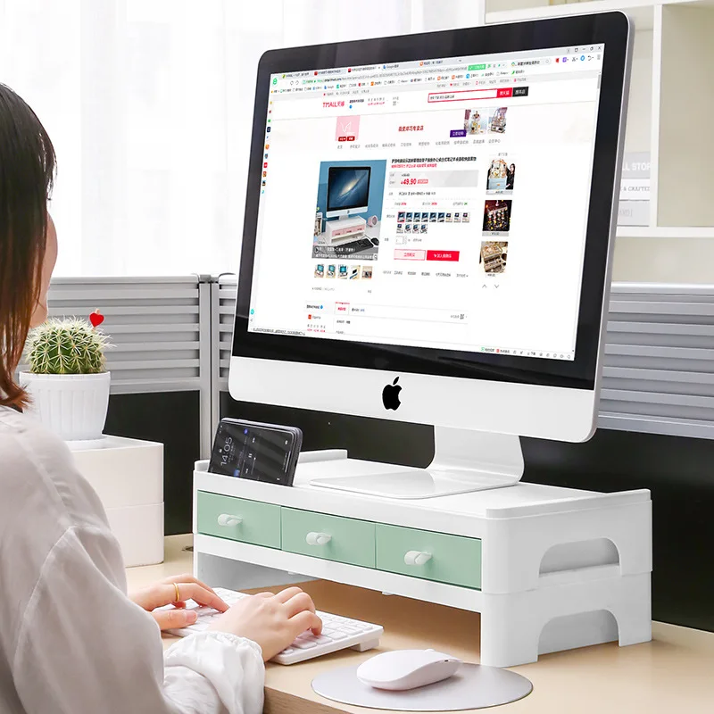 

Подставка для монитора компьютера, с 3 небольшими ящиками, органайзер для хранения рабочего стола, подставка для ноутбука, полка для ноутбук...