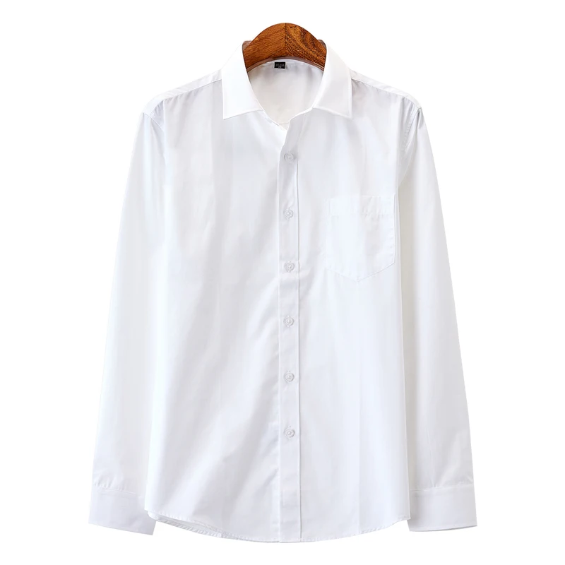 Осенняя белая мужская однобортная однотонная формальная рубашка с длинным