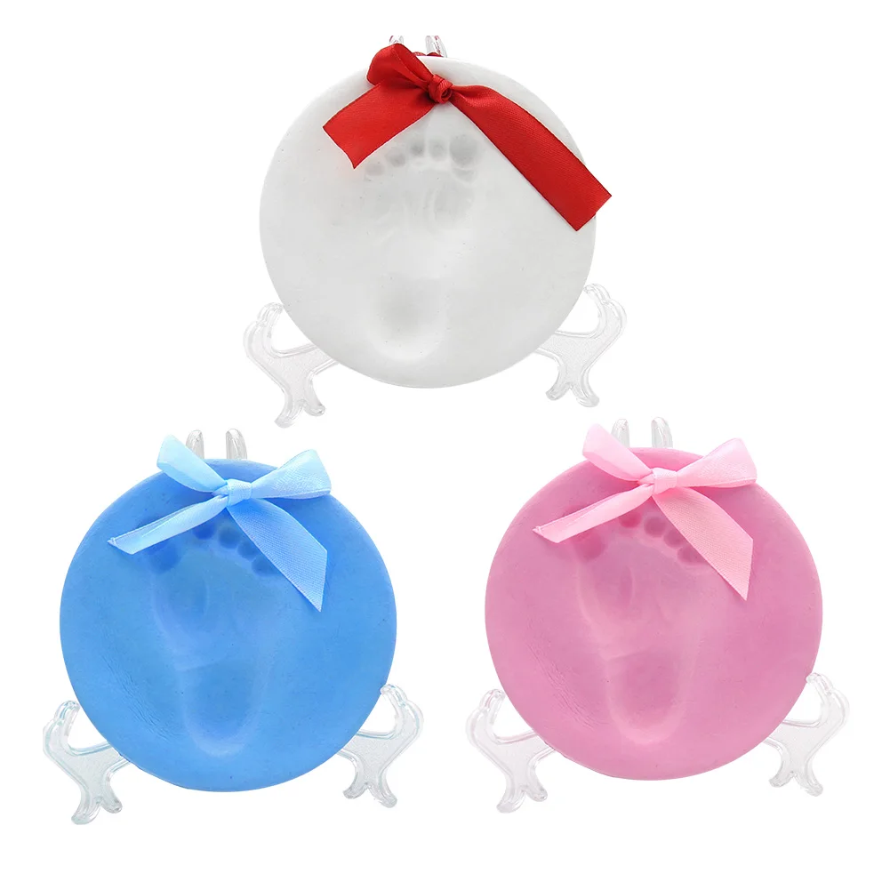 

Memorable Kids Baby Handprint Kit DIY Footprint Gift Keepsake Ornament With Ribbon Soft Clay Air Drying Casting Modeling Inkpad
