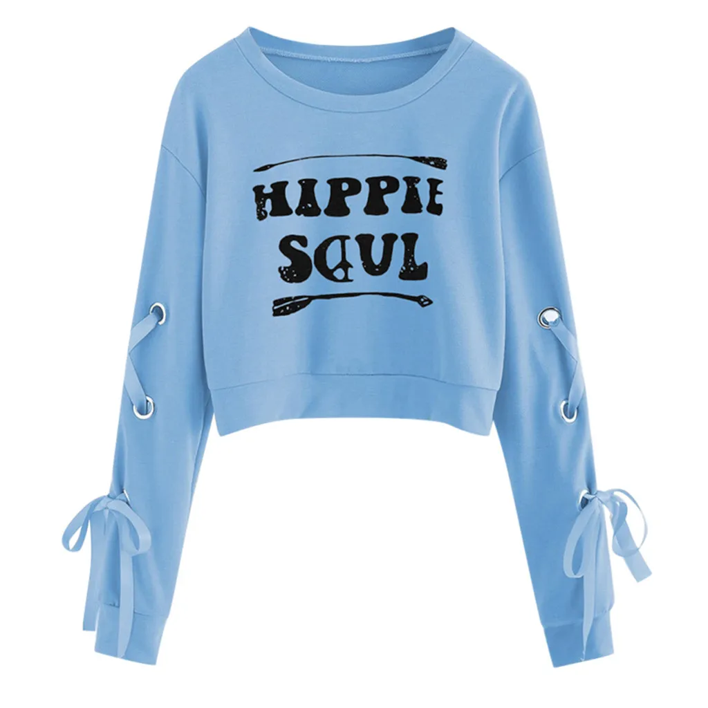 Женский Повседневный свитшот на шнуровке Круглый свободный свитер большого