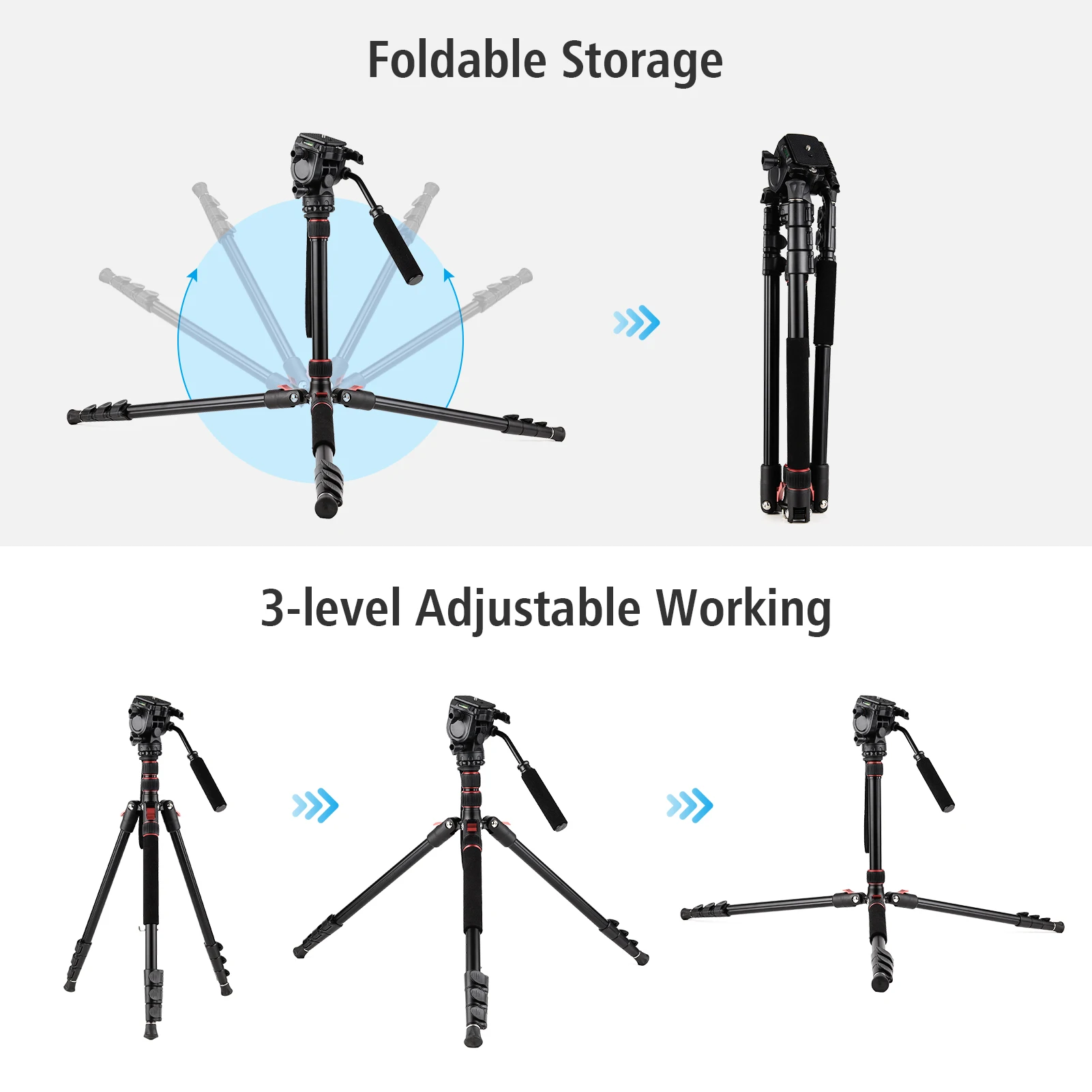 Andoer Aluminum Camera Tripod Stand Monopod 200cm 4-Section Adjustable 8KG Payload with 3-way Pan Tilt Head for DSLR SLR | Электроника