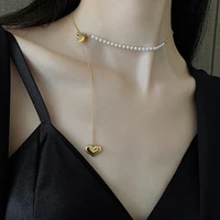 cowbread summer necklace for women peach heart shaped clavicle chain necklace pearl choker womens neck chain jewelry