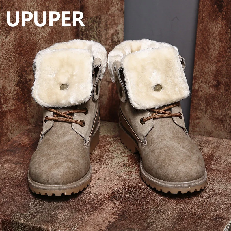 Winter Snow Boots Women Warm Plush Womens Ankle Vintage Fashion Women's Shoes With Fur Turned-over Edge | Обувь