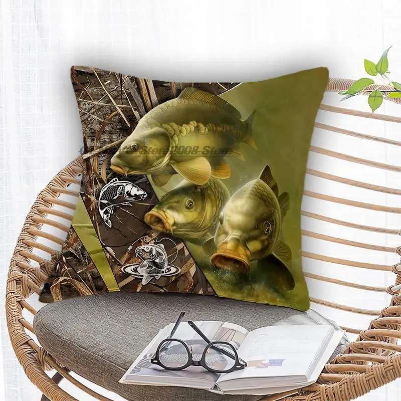 

Bass Karpfen Angeln Kissenbezug Werfen Kissen Kissen Abdeckung Printing Unsichtbare Zipper Kissen Kissen Fall Schlafzimmer Büro