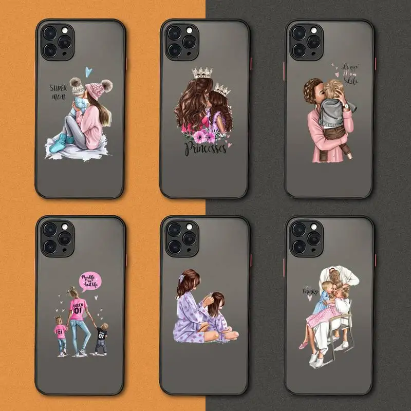 

Mom and baby Phone Case black matte transparent For iPhone 7 8 x xs xr 11 12 pro plus mini max Clear Funda