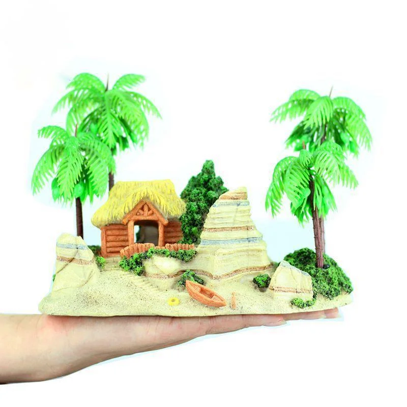 

Aquarium Decoration Landscaping Creative Fish Tank Decor Coconut Tree House Beach Rockery Decoration Water Feature Accessories