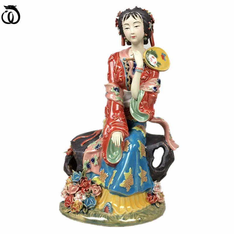 

WU Чэнь длинные Китайский классический рисунок красивая фигура женщины сон камеры Леди Арт Скульптура Керамика ремесло домашнего декора R6934