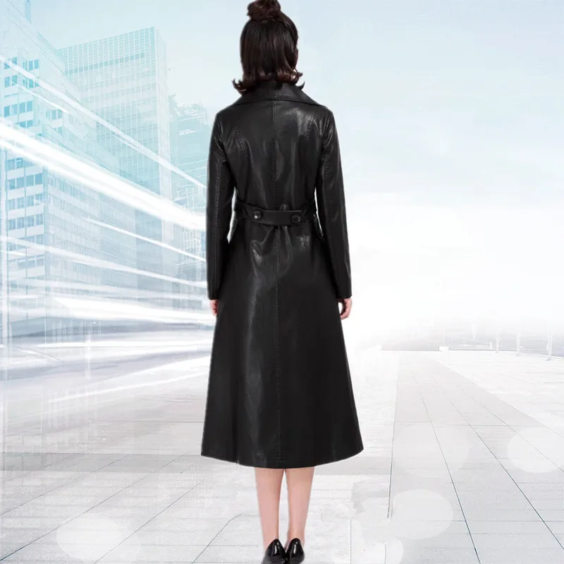 Длинная приталенная кожаная куртка размера плюс S 4XL Женский Тренч новинка 2020