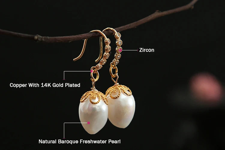 

GREEN PURPLE Natural Baroque Pearl Drop Earring Handmade Pave Zircon Earrings For Women Wedding Charm Fashion Jewelry