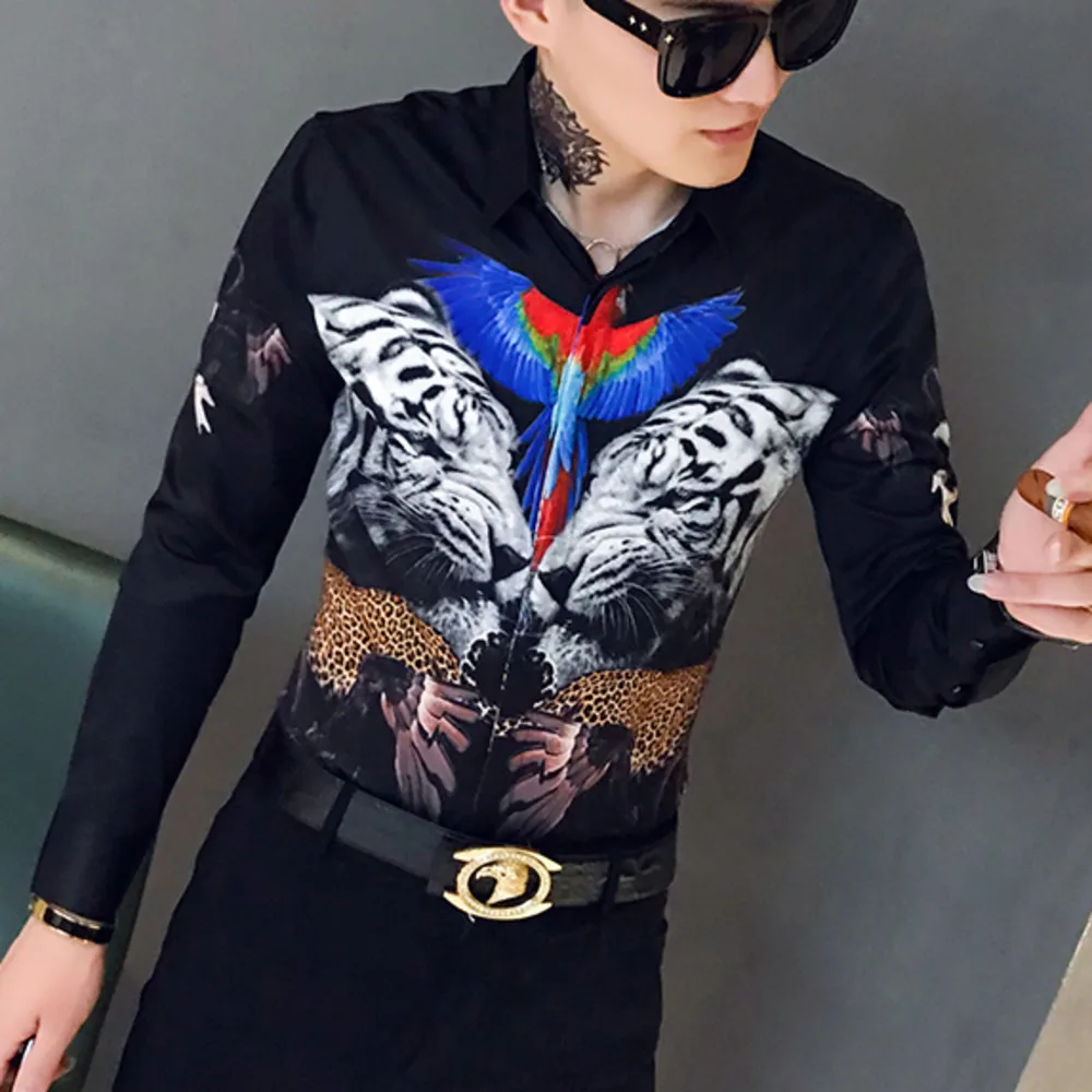 Дизайнерские мужские рубашки с 3D принтом, с длинным рукавом, Camisa Masculina, Повседневная приталенная Мужская рубашка для работы в ночном клубе, уличная рубашка
