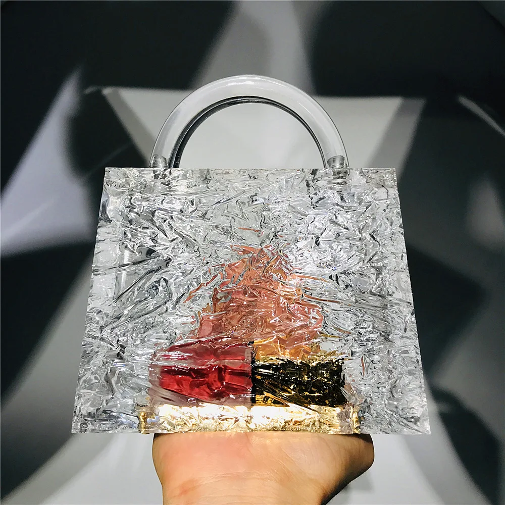 

Clear Acrylic Box Evening Clutch Bags Women Luxury Transparent Ice Crack Pattern Thick Crystal Handbags Lady Party Dinner Purse