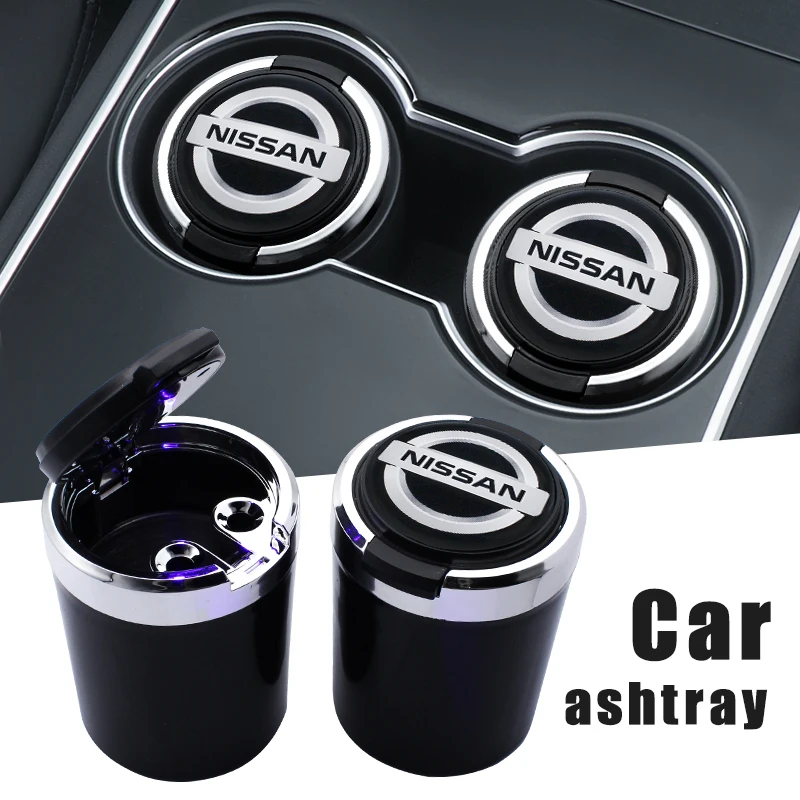 

Car Ashtray LED Blue Light With Auto Styling Logo Accessories For Nissan Qashqai X J10 J11 Leaf Skyline Altima Primera p11 p12