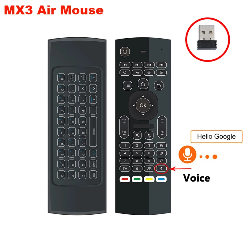 MX3 воздушная мышь с подсветкой русская смарт Голосовое управление ИК обучение