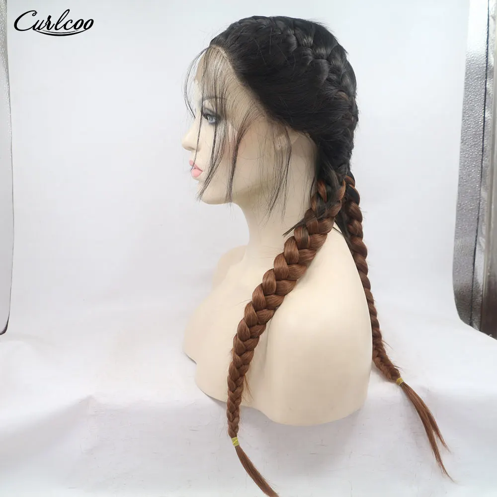 

26 Inch Twist Braided Lace Front Wig Synthetic Middle Parting Heat Resistant Cosplay Double Box Braid Wigs For Black Women