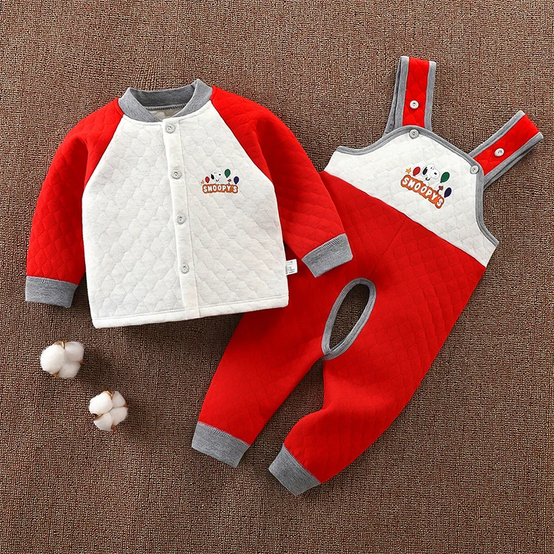 

Winter baby three-layer warm sling suit men's and women's children's underwear baby autumn clothes long trousers two-piece child