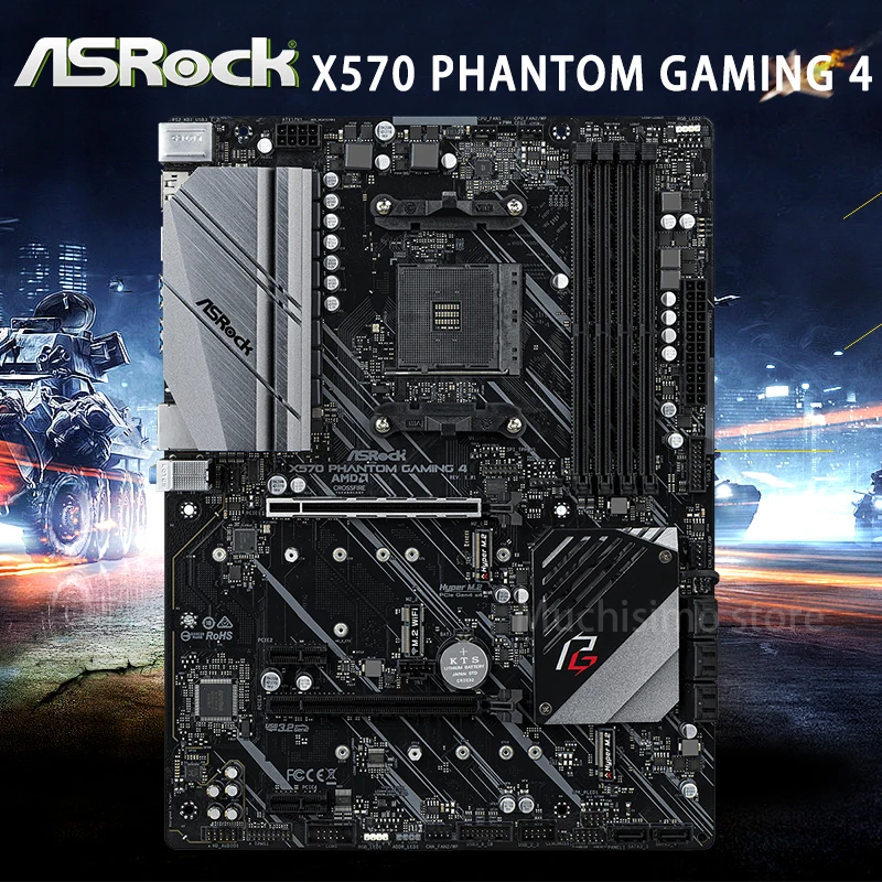 Billig ASRock X570 Phantom Gaming 4 Motherboard AMD X570 DDR4 128GB PCI-E 4,0 Desktop X570 Placa-Mãe AM4 Display Port ATX Neue