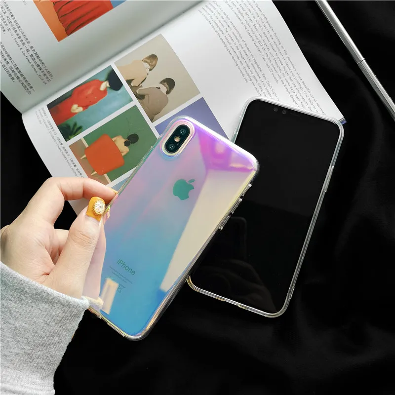Чехол для телефона с лазерным градиентом цвета iphone 8 7 6 X XS XR XSMax зеркальные