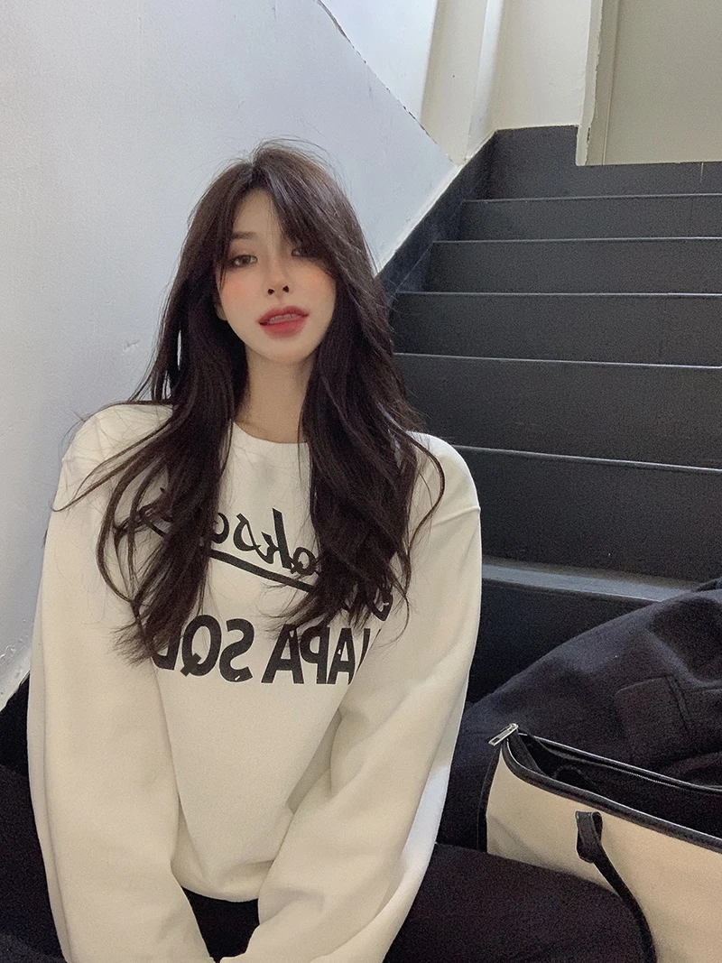 

The new Korean version of the 2020 casual casual print with cotton and thick round collar hoodie women