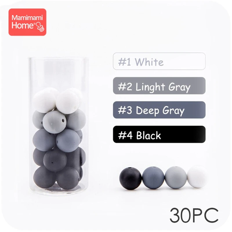Gray Series Mamihome 30 шт., силиконовые бусины, детский Прорезыватель для зубов, сделай сам, ожерелье для кормления, держатель на цепочке для соски, пищевой силикон, детские товары - Цвет: Gray Series