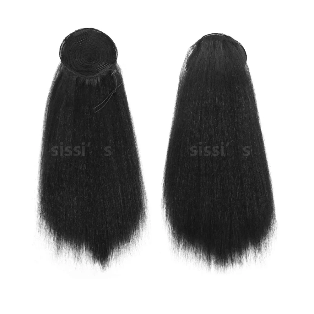 22 дюйма афро Длинные Прямые Шнурки конский хвост синтетические яки волосы Бун