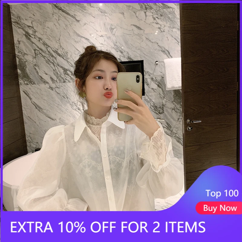 

MISHOW 2020 Spring Summer New Chiffon Shirt& Lace Blouse Floral Embroidery Long Sleeve Elegant Female Fashion Clothing MX20A4149