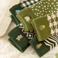 green stripe plaid funny socks women embroidered plant towel bottom thickened warm socks cute female creative fashion pop socks