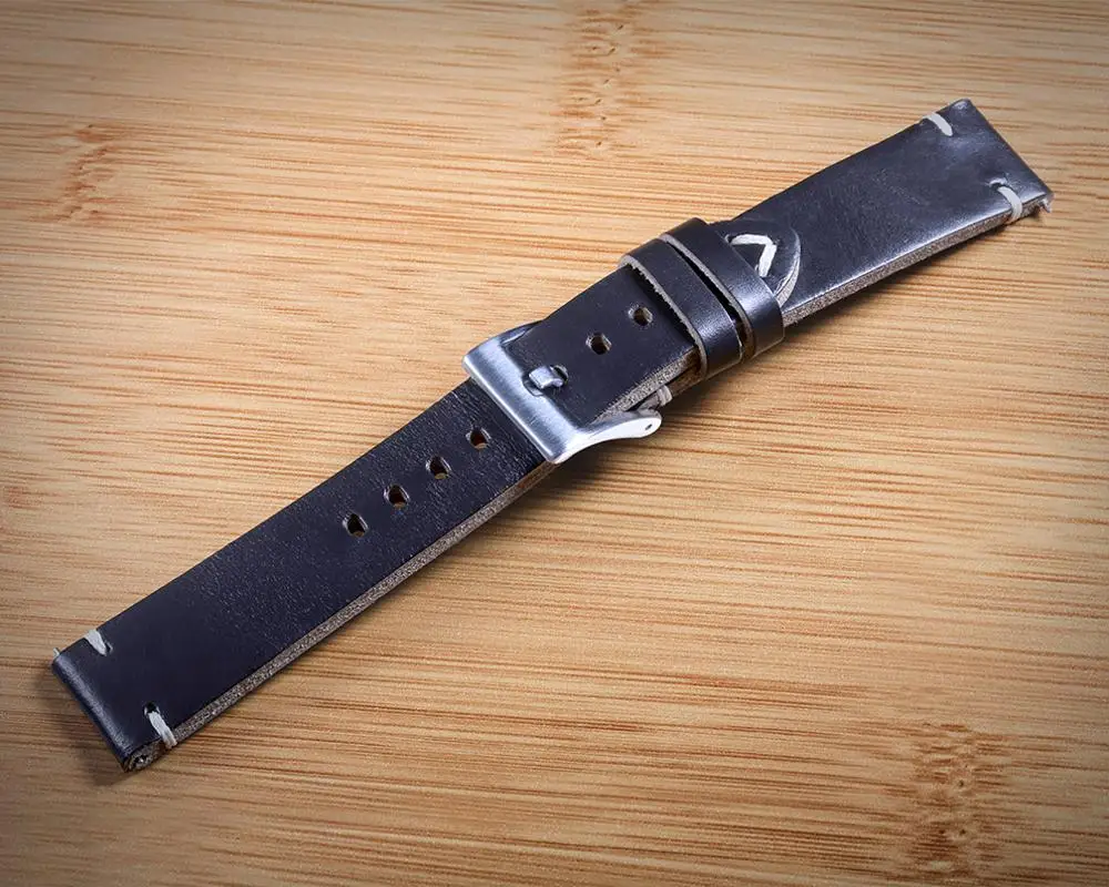 Horween Burgundy Chromexcel Leather Watch Bands Black 3.5mm Thick Handmade Leather Straps